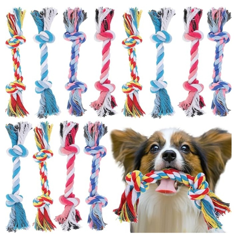 Hundespielzeug, Molar, bissfest, Baumwollseil, Knoten für kleine Hunde, Welpen, lindert verstopfte Zähne, Haustier-Kauspielzeug