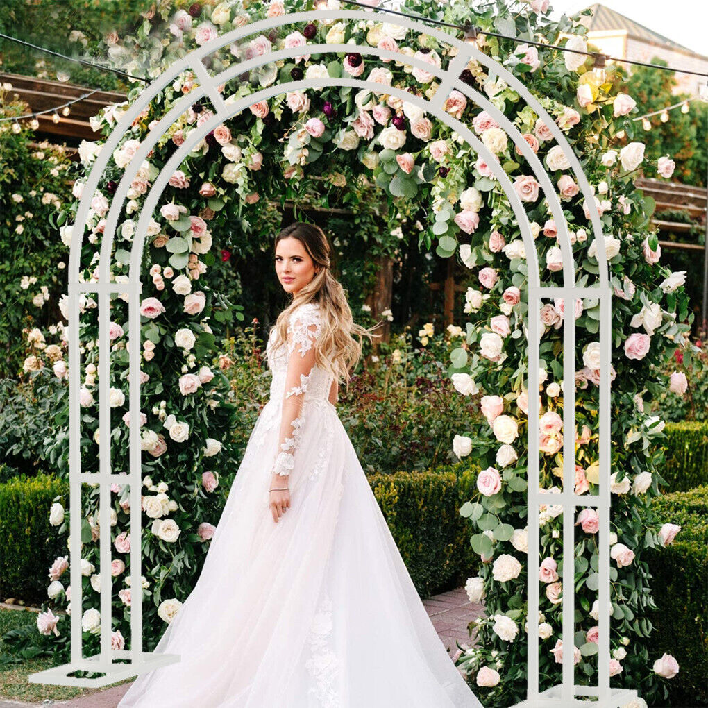 Marco de cenador de jardín de arco de boda de metal blanco fuerte y pesado, soporte de fondo floral, pérgola para interior y exterior