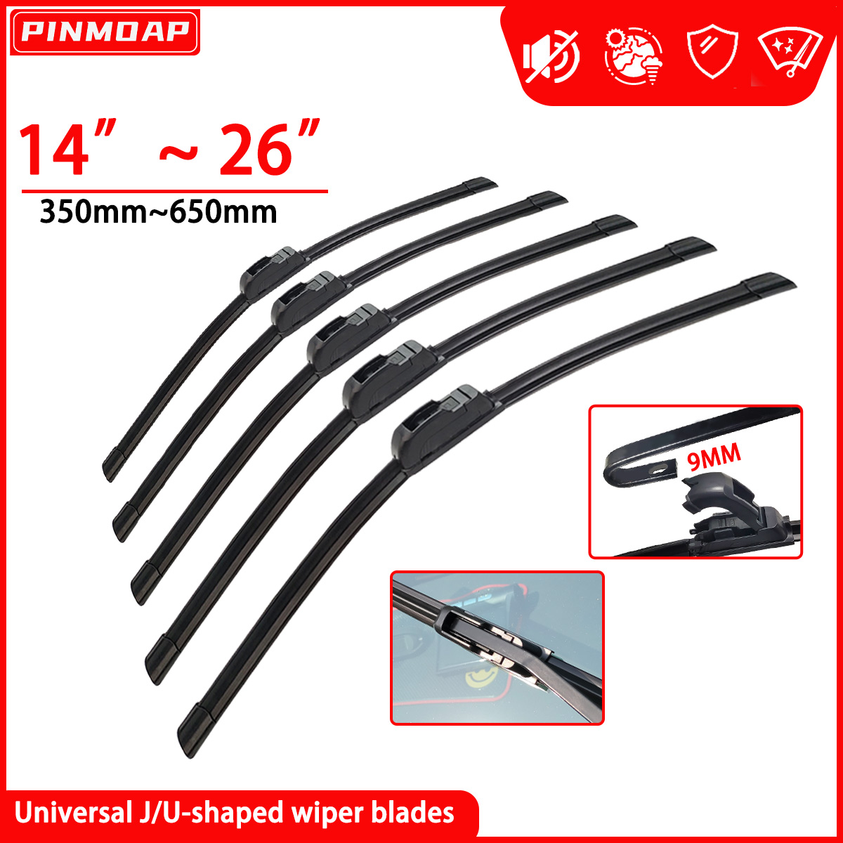 1PC pióro wycieraczki samochodowej w kształcie litery J/U uniwersalna wycieraczka przedniej szyby akcesoria z naturalnej gumy 14 "16" 18 "19" 20 "21" 22 "24" 26"