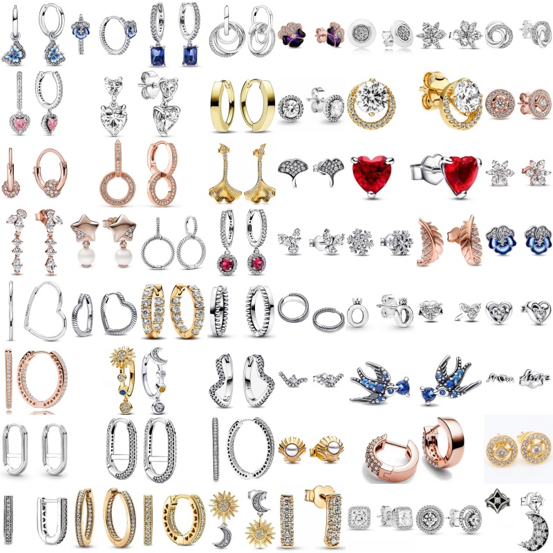 2024 Double Hoop Sun Moon 925 เงินผีเสื้อต่างหูหัวใจสตั๊ดพอดี Charms DIY สําหรับผู้หญิงอุปกรณ์เสริม