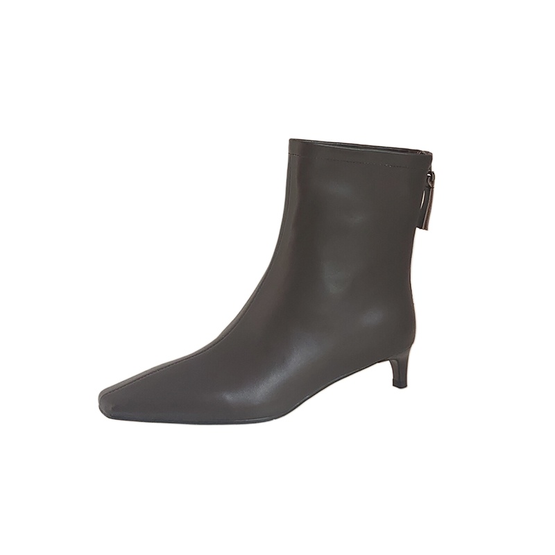 SmallHut New 2026 Trend Women Autumn Genuine Cow Leather Ankle Boots Black Brown Mid Thin Heel Square Toe Back Zipper Boots