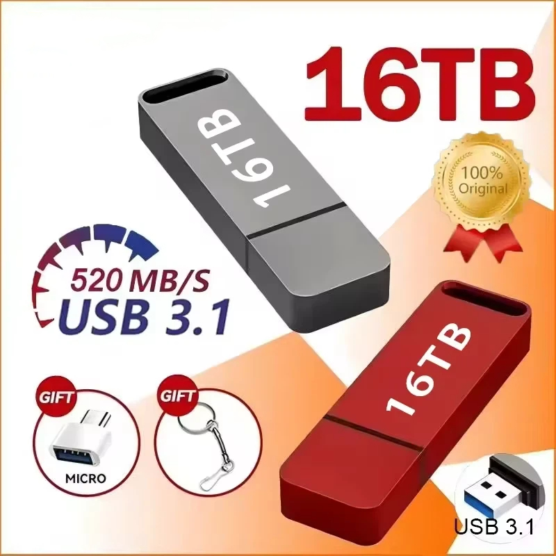 Оригинальный флеш-накопитель USB 3.2 на 16 ТБ, высокоскоростной флеш-накопитель Type-C, металлический USB-накопитель для компьютерных устройств хранения данных