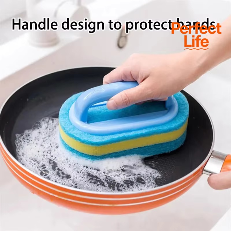Brosse de nettoyage de cuisine avec poignée, 1 pièce, lavage des pots, tampon à récurer épais haute densité, brosse de nettoyage des murs des carreaux de céramique