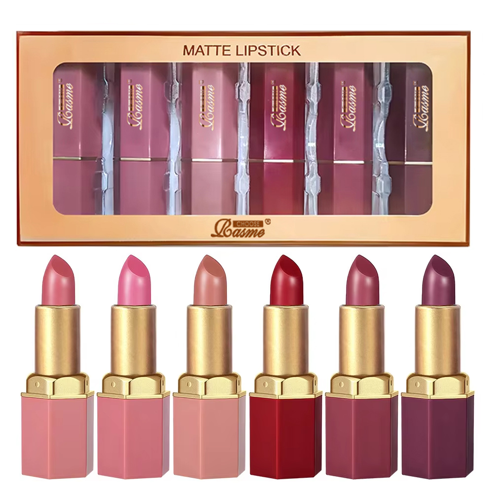 Barra de labios de terciopelo con purpurina nacarada, barra de labios de 6 colores, textura mate, regalo del Día de San Valentín, 6 piezas