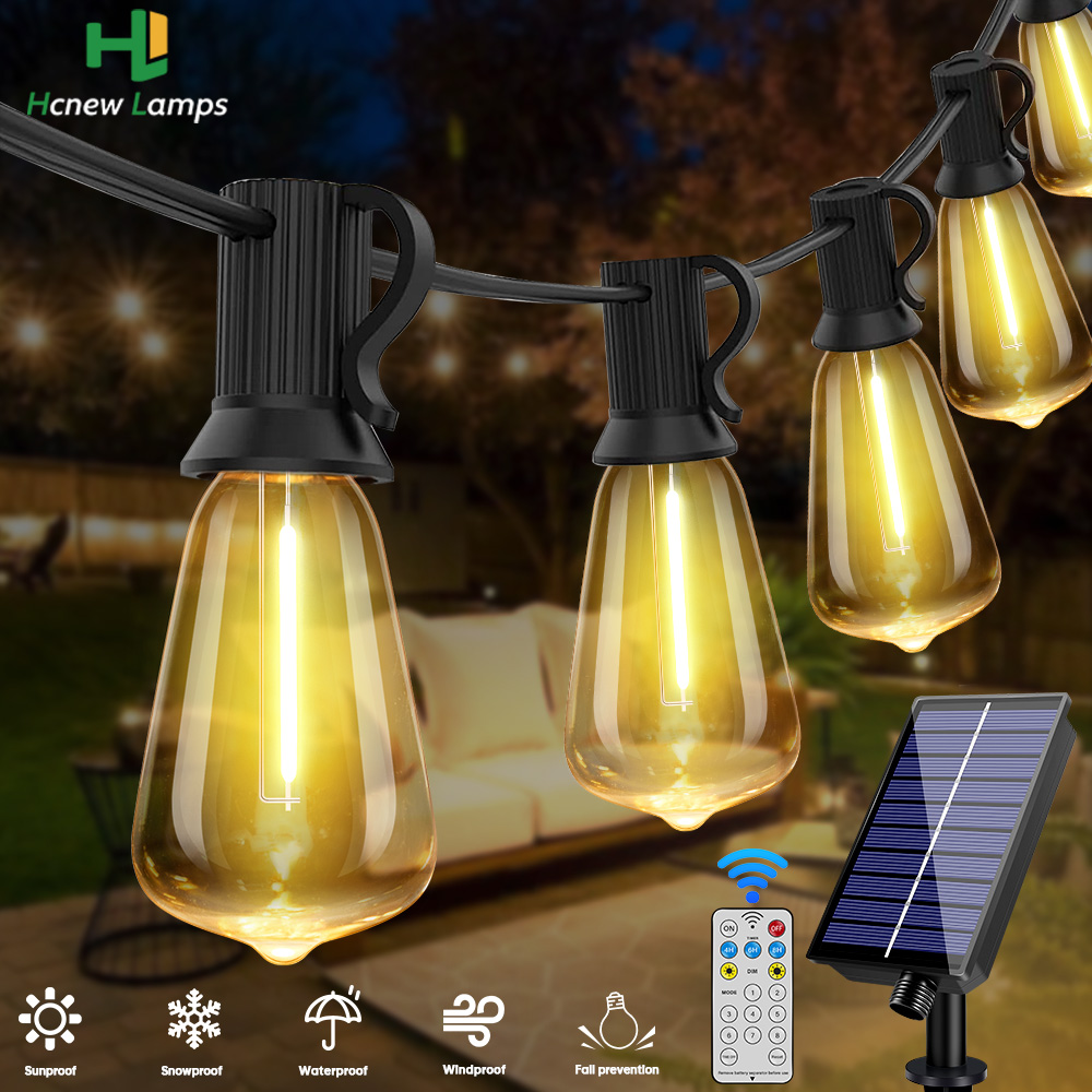 Guirnalda de luces alimentada por energía Solar ST38 de 10M, 18M, 30M, bombilla de filamento Led de 24V, guirnalda de adorno Solar inastillable para decoración de jardín y fiestas en Patio