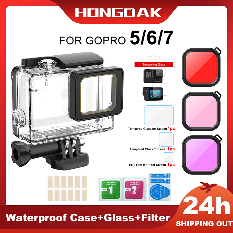 60M Dưới Nước Lặn Ốp Lưng Chống Nước Dành Cho Đi Pro GoPro 5 6 7 Anh Hùng Đen Bảo Vệ Nhà Ở Núi Với lọc Phụ Kiện