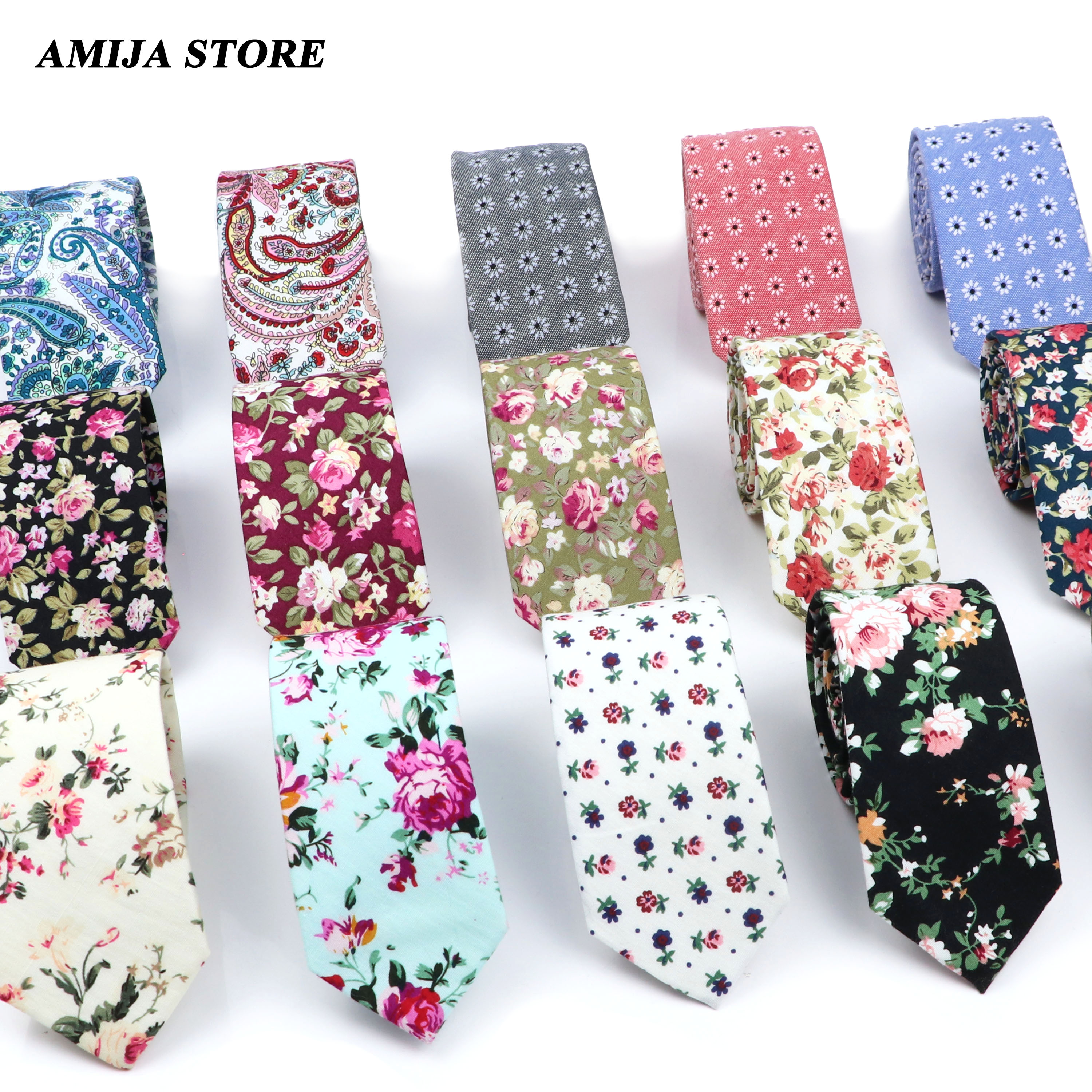 Baru 100% Katun Pria Motif Bunga Dasi Leher untuk Pria 6Cm Dasi Sempit Ramping Kurus Cravate Aksesori Pernikahan Bunga Corbaterai