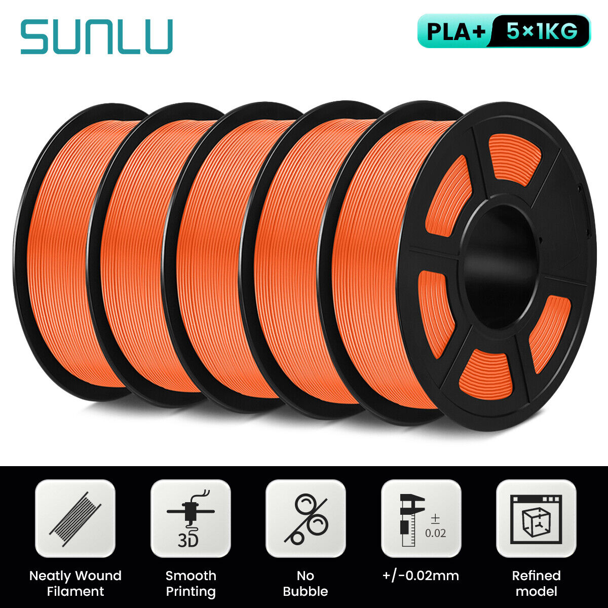 SUNLU PLA PLUS Filament d'imprimante 3D coloré 5KG 1KG un rouleau 1.75MM toléranes +/-0.02MM Filament expédition rapide depuis l'ue/états/RU