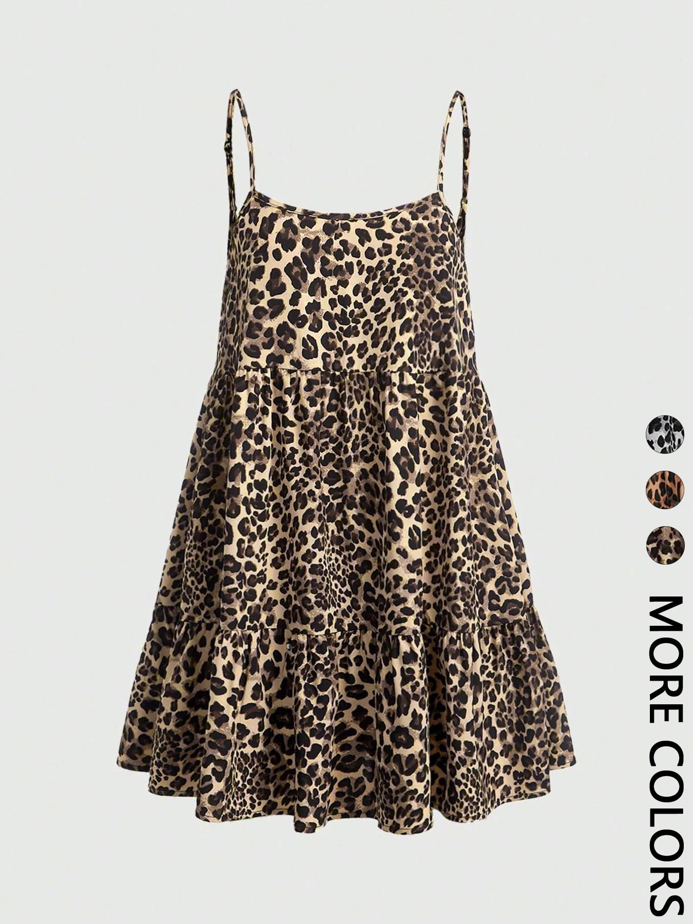 Ladies Leopard Print Halter Dress with Adjustable Straps Vintage Sexy Style Padded Gauze Skirt Fashionable And Versatile