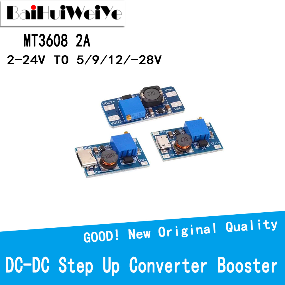 MT3608 DC-DC convertisseur élévateur Module d'alimentation Boost carte élévatrice sortie TYPE-C/Micro USB 2A 28V Max