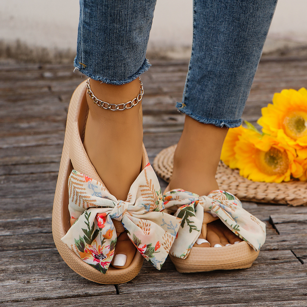 Chanclas de verano con lazos hechos a mano para mujer, zapatillas antideslizantes de suela blanda con forma de nube, zapatos de viaje para vacaciones y playa