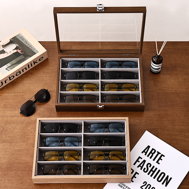 Walnoot houten brillenhouder, krasbestendige houten brillendoos organizer, multifunctionele sieradendisplay, luxe