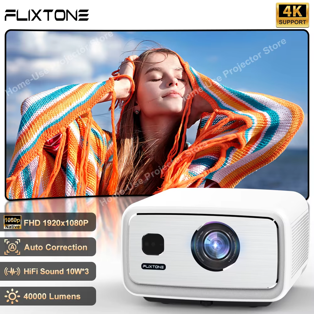 FlixTone D9W Ultra 3000 ANSI Full HD 1080Pโปรเจคเตอร์สําหรับภาพยนตร์Android WiFi 6 โฮมเธียเตอร์Beamโปรเจคเตอร์สําหรับวิดีโอกลางแจ้ง