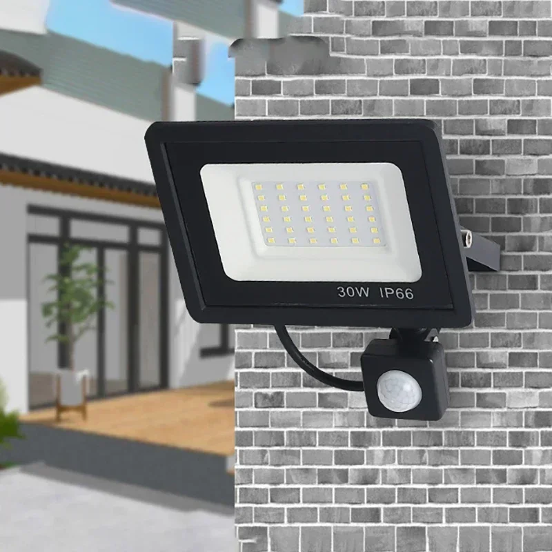 Reflectores LED 100W 50W 30W 20W 10W PIR Sensor de movimiento IP66 LED impermeable 220V colgante Exterior lámpara de pared al aire libre foco