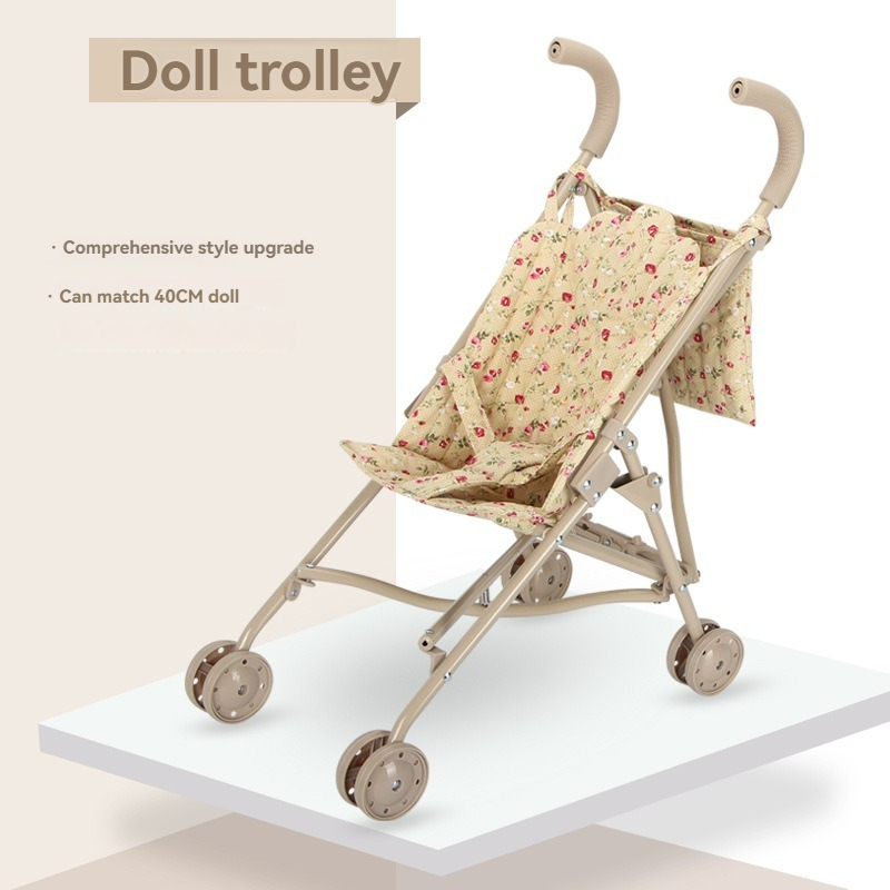 Boneka bunga kereta dorong untuk boneka lipat boneka kereta bayi dengan tas aksesoris boneka rumah mainan anak laki-laki perempuan hadiah ulang tahun