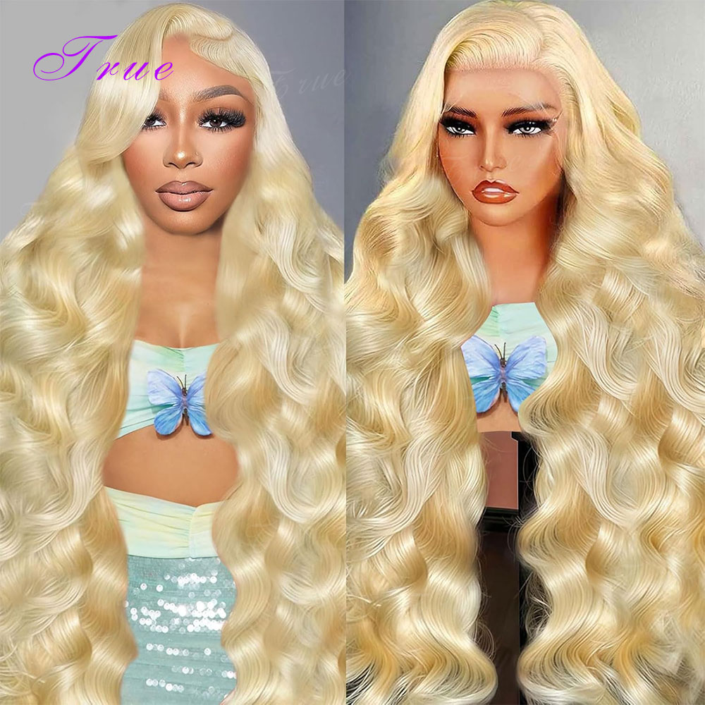 Perruque brésilienne 100% cheveux humains blonds 613, ondulée, 30-40 pouces, avec dentelle frontale HD transparente 13x6, effet mouillé et ondulé