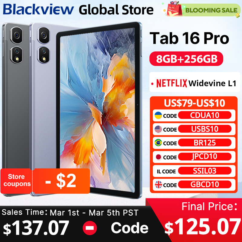 Blackview Tab 16 Pro Tablet 8GB+256GB 11'' FHD+ Display 7700mAh Battery Android 14 Widevine L1 Unisoc T616 Tablet Pad PC