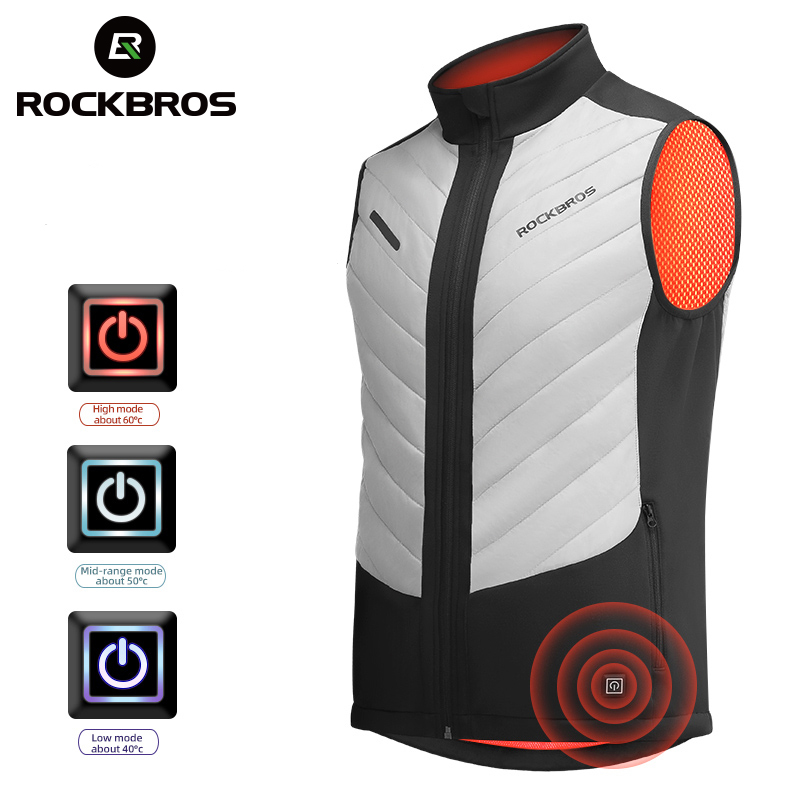ROCKBROS jaket pemanas USB pria, pakaian hangat USB rompi pemanas inframerah dapat dicuci Musim Dingin