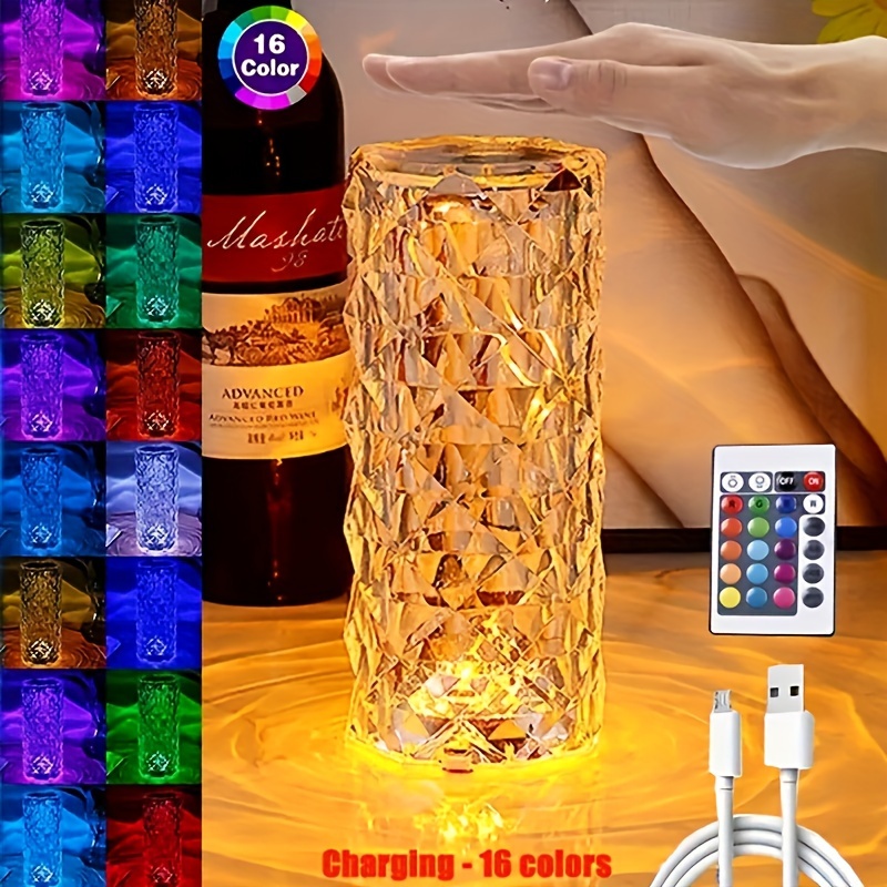 Хрустальная лампа, 16-цветный меняющийся RGB ночник, сенсорная лампа USB, романтические светодиодные розовые настольные лампы для спальни, вечеринки, ужина, декоративный светильник