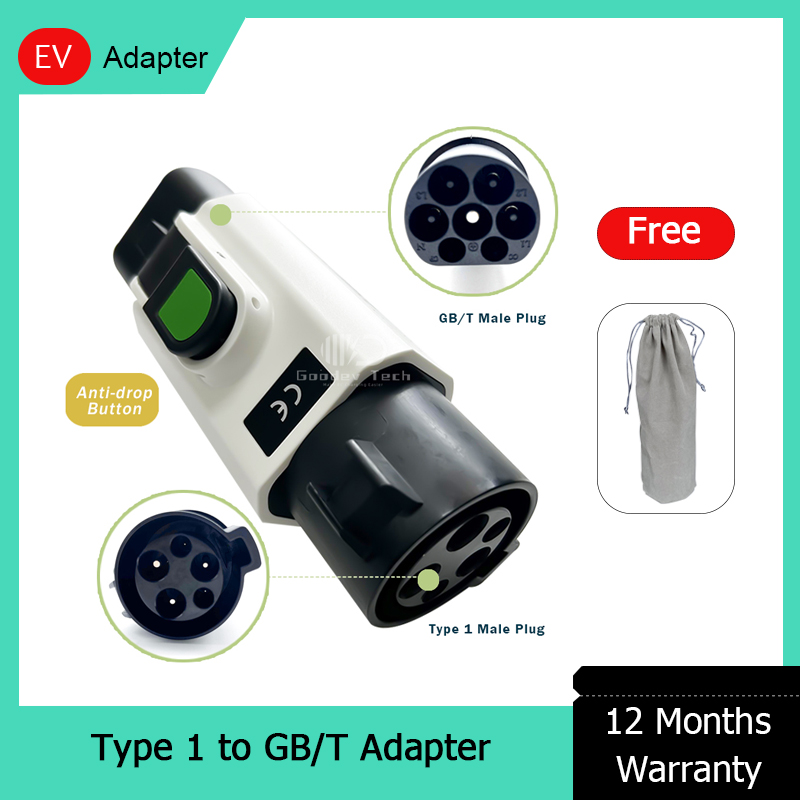 Venda quente adaptador de carregador ev 32a tipo 1 j1772 para gbt gb/t carros elétricos carregador de veículo conector de carregamento botão anti-queda