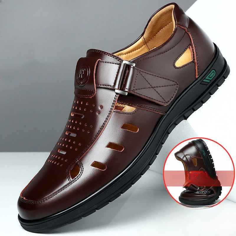 Heren Echt Lederen Sandalen Zomer Ademende Casual Schoenen Voor Man Slip-On Klompen Outdoor Antislip Handgemaakte Sandalias