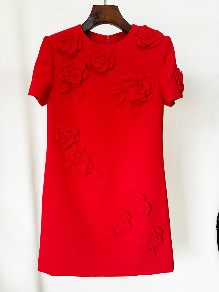 HIGH STREET Nieuwste Mode 2026 Designer Jurk voor Dames met Korte Mouwen en Bloemenapplicaties