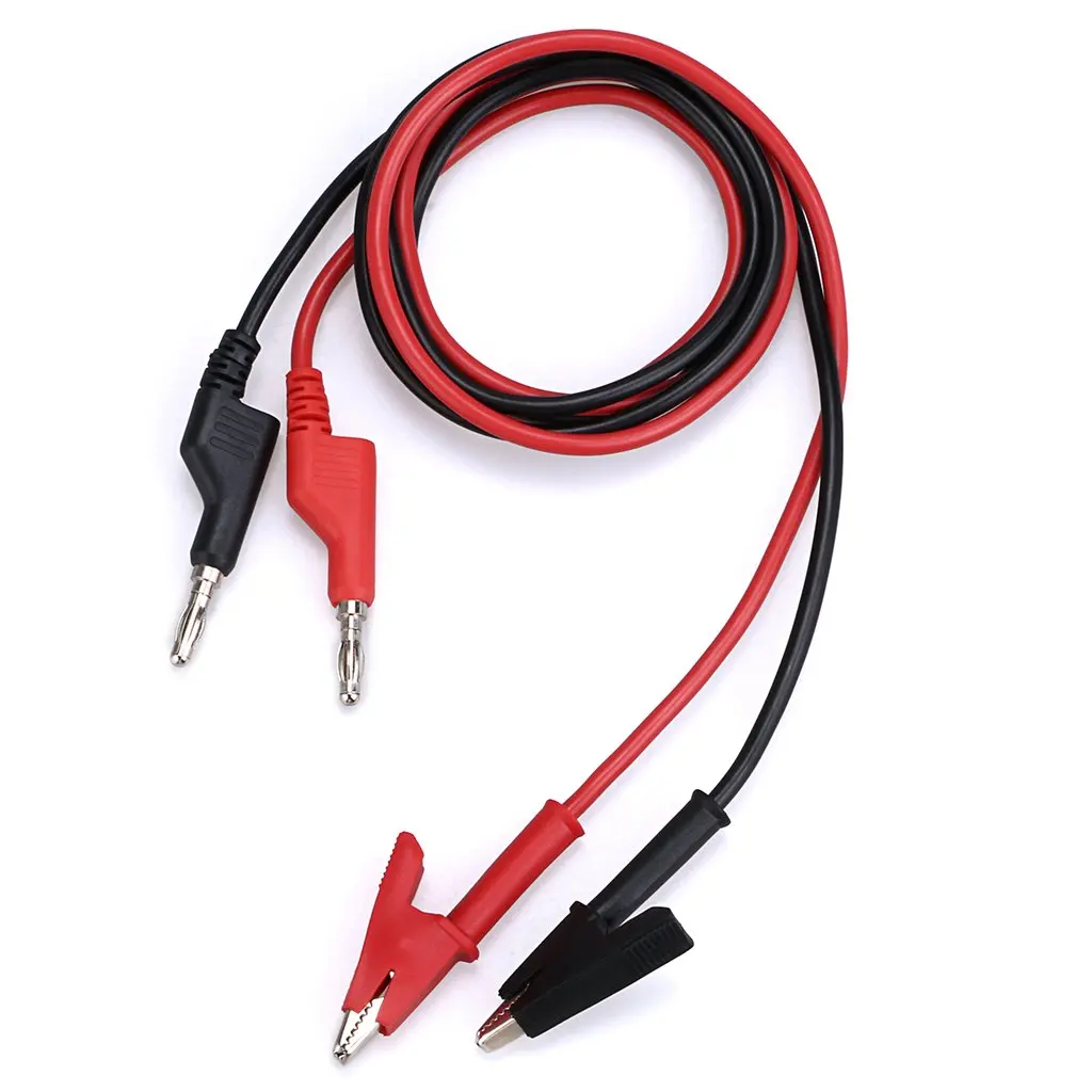 2 Piezas de Cables de Prueba de Doble Extremo de 1M, Cable de Voltaje Eléctrico con Conector Banana de 4mm y Pinza de Cocodrilo, 15A, Cables de Prueba para Multímetro y Bricolaje
