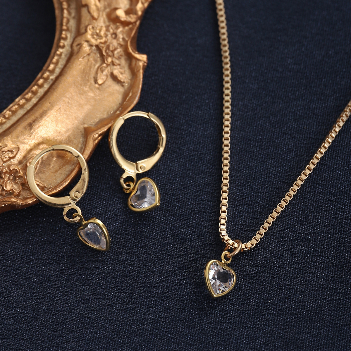 3 Buah Set Perhiasan Liontin Hati Kalung Liontin Anting untuk Wanita Hadiah Set Perhiasan Hati Ganda Berlian Imitasi Mode Indah