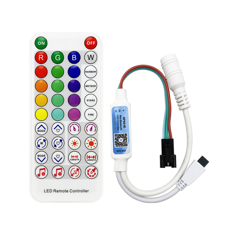 Sp621e mini controlador bluetooth controle de aplicativo adequado para ws2811 ws2812b sp6812 tira de luz led DC5-24V usb com 38 teclas remoto c