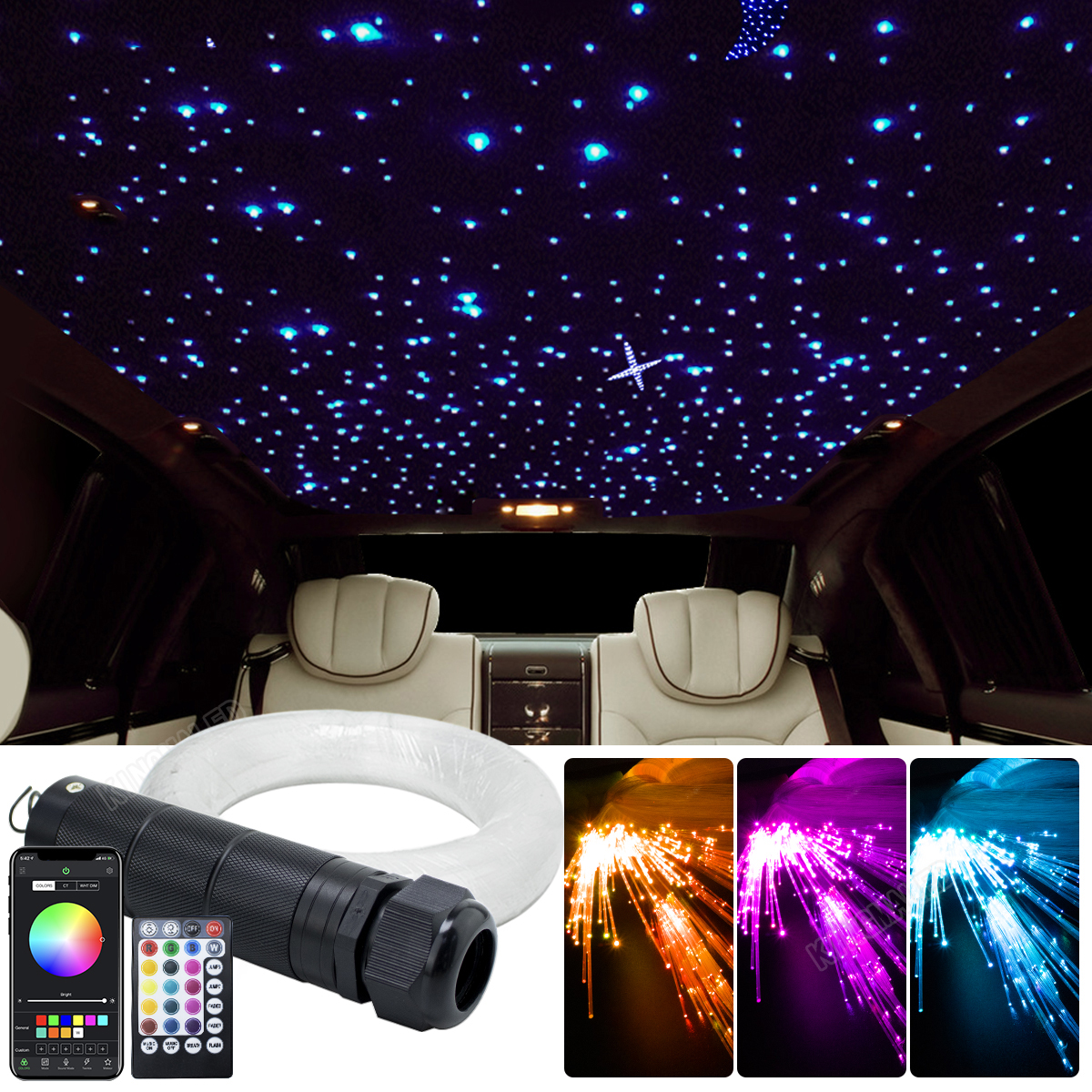 DC12V 6W RGBW voiture toit étoiles lumières APP LED fibre optique étoile plafonniers kits 100 ~ 460 pièces pour ciel étoilé fibre optique éclairage