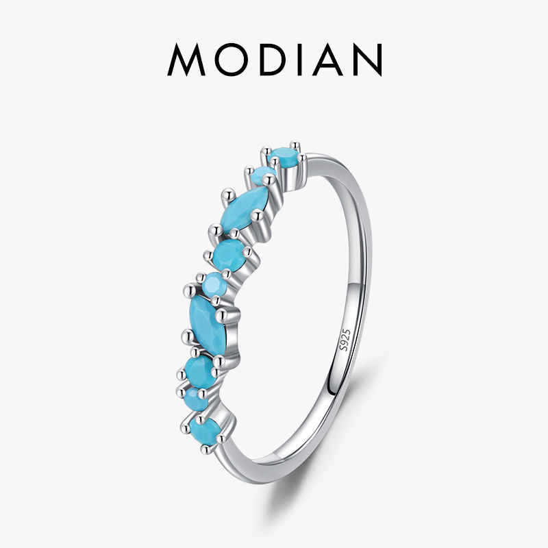 Modian Vintage-Ring aus 925er-Sterlingsilber, elegant, türkis, trendiger Damenring für Frauen, Party, stapelbar, feiner Schmuck, Geburtstagsgeschenke
