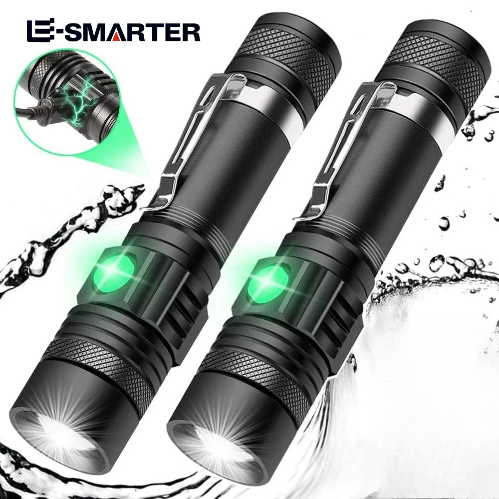 Outdoor Taktische Zoom-Camping-Wasserdichte Taschenlampe aus Aluminiumlegierung, Tragbare Leistungsstarke LED-Taschenlampe, USB-Aufladbar