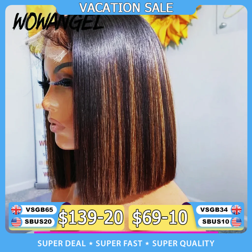 Wow Angel Short Straight Bob Wigs 13x4 Lace Front Human Hair Wigs 1B30# Highlight PrePlucked 5x5 HD Lace Closure Wigs for Woman