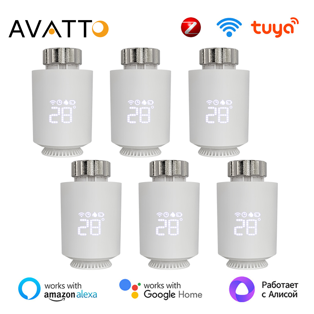 AVATTO 1-5 uds Tuya ZigBee termostato actuador de radiador, controlador de válvula termostática inteligente TRV compatible con Alexa Google Home Alice