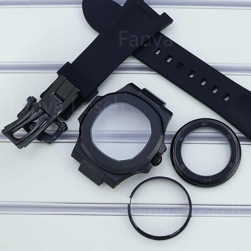 Jam tangan baja tahan karat 40mm hitam gelang karet untuk Nautilus Seiko NH35 NH36 NH38/34 gerakan 30.8mm Dial 100M tahan air