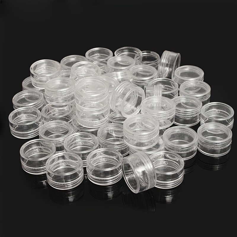 50 pçs/set plástico transparente jóias grânulo caixa de armazenamento pequeno fundo redondo recipiente frascos compõem organizador caixas de armazenamento