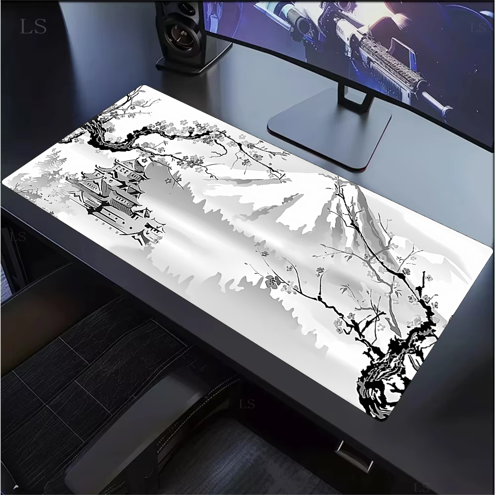 Weiße Sakura-Schreibtischunterlage, japanische Kirschblüten-Mausunterlage, Büro-Gaming-Mauspad, Tastaturunterlage, rutschfester Büroteppich, Laptop-Mausmatten