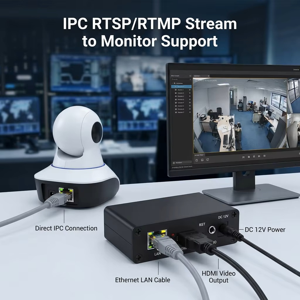Low Cost IP to HDMI Video Decoder Stream H.265 H.264 RTSP SRT RTSP Rtmp USB Flash Disk Player