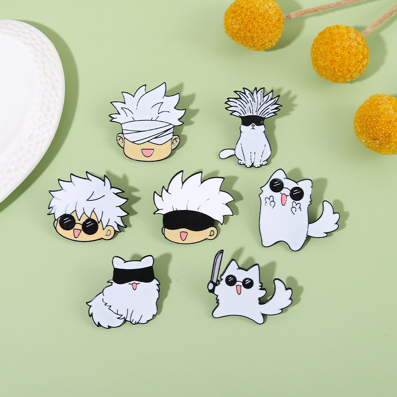 7 Uds Anime Tiger Stick Youren broche periférico accesorio personaje de dibujos animados/insignia de aleación en forma de gato usando gafas de sol