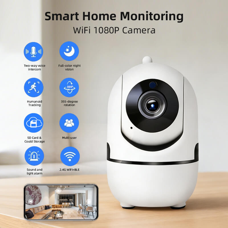 Inteligentna kamera WiFi 1080P Full HD do użytku wewnętrznego z funkcją obrotu i pochylenia, noktowizją, dwukierunkowym audio, detekcją ruchu, USB do monitoringu domu.
