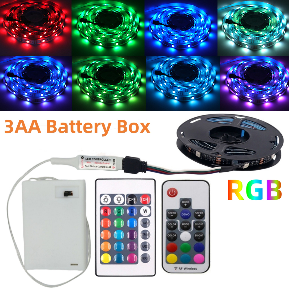 Tira de luces Led RGB con batería 3AA, 5V, 5050, con Control remoto de 3/17/24 teclas, cinta Flexible, luz Led impermeable, retroiluminación de TV
