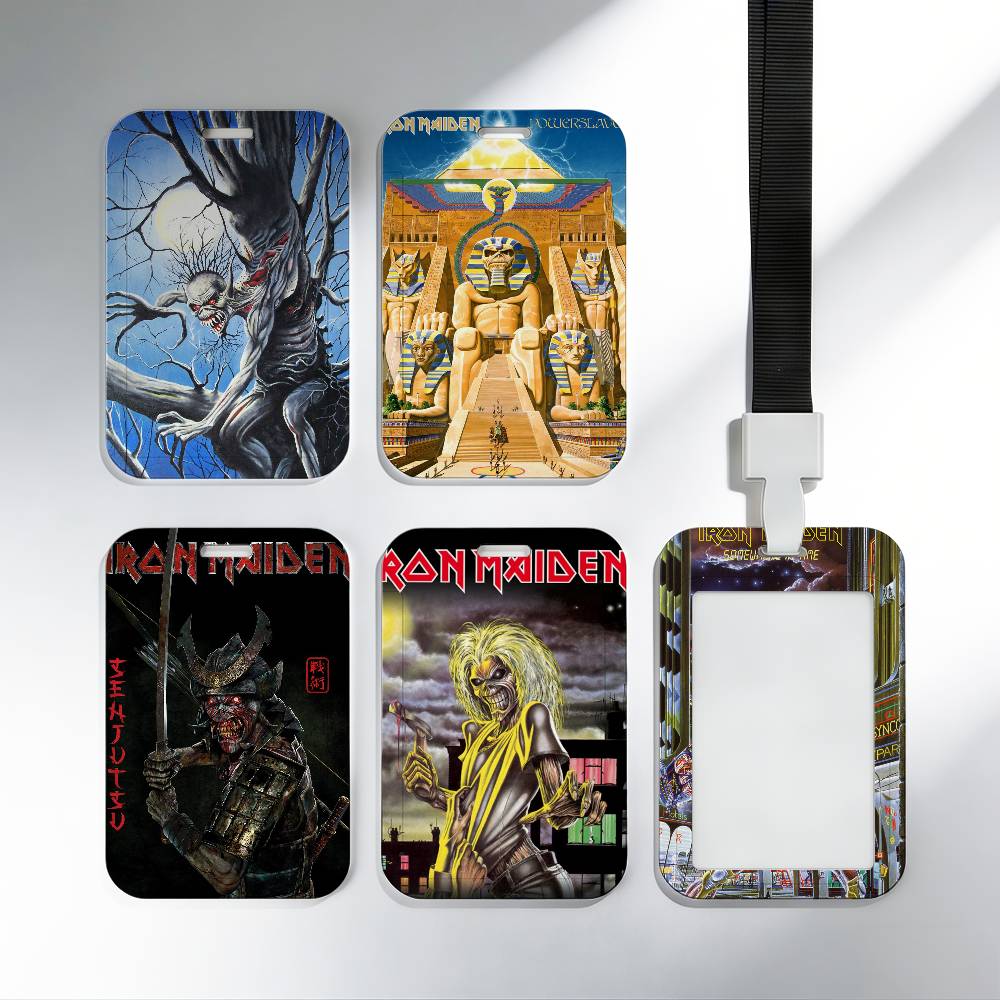 Fundas para Tarjetas l-Iron Band M-Maidens, Porta Tarjetas con Correa, para Estudiantes, Niños, Tarjetas de Autobús, Porta Identificaciones