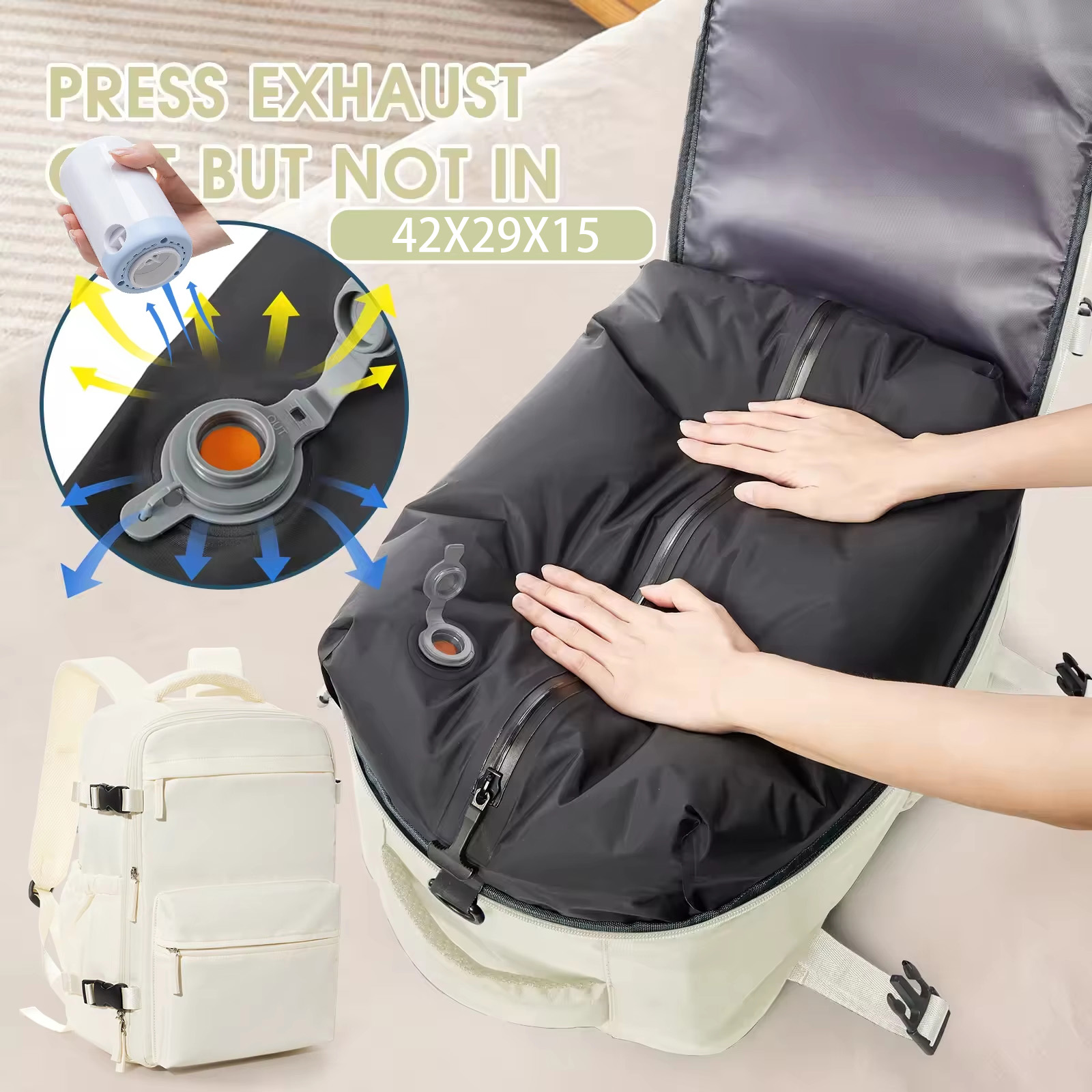 Men Women Air Vacuum Compression Travel Backpack 15.6in Laptop Backpack, Vacuum Clothing Storage Bag Airplane Cabin Backpack