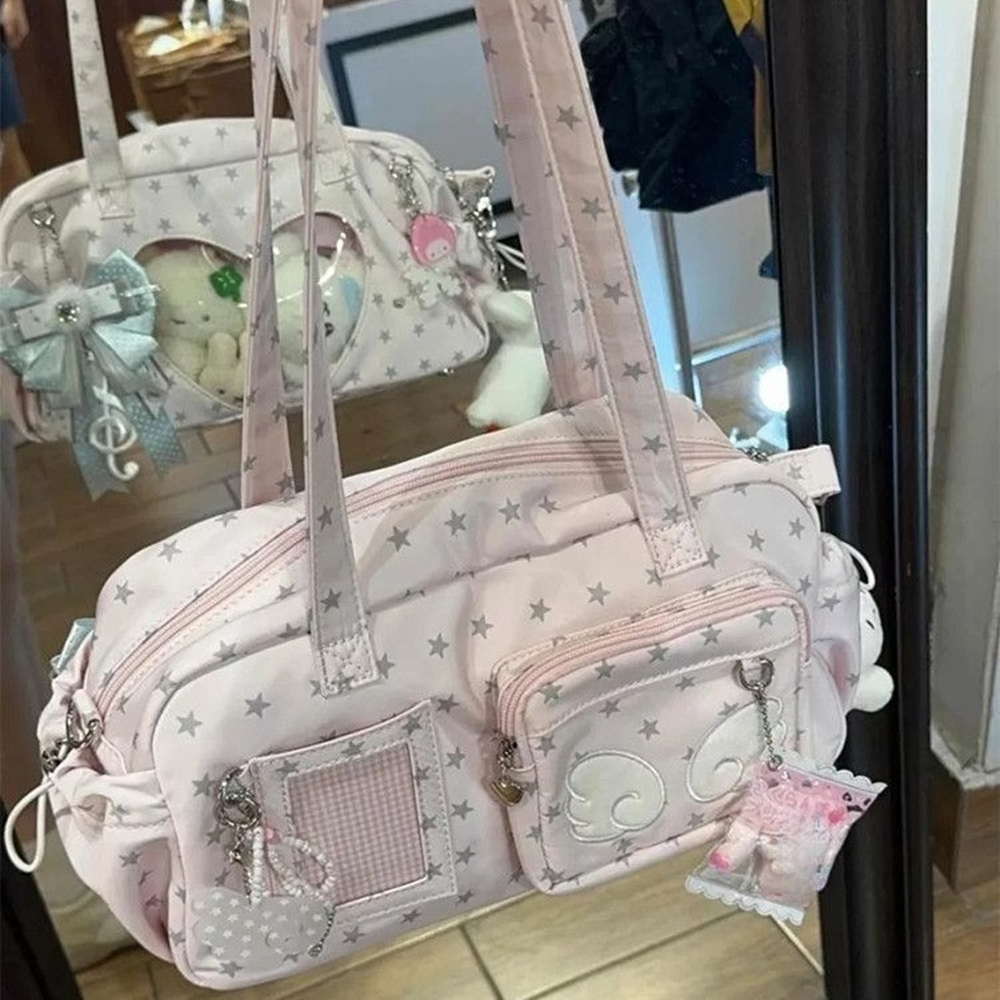 Tas Ita Wanita Transparan Jepang Estetika Y2k Cocok untuk Semua Gaya Cetak Bintang Mode Tas Ketiak Manis Kawaii Tas Selempang