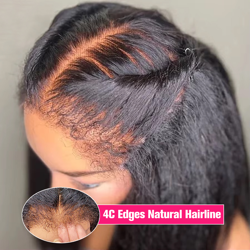 Wig Rambut Asli 4C Edges Curly Baby Hair Lace Wig Kinky Straight 13x6 HD Lace Frontal Wig Rambut Asli Yaki Straight Lace Front Wig Rambut Asli