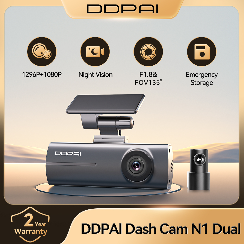 DDPAI Dash Cam N1 Doppia registrazione anteriore e posteriore NightVIS 1296P Dash Cam Registratore per auto DVR Controllo app