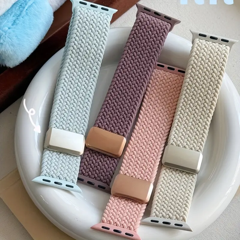 Correa trenzada para Apple Watch, 44mm, 40mm, 45mm, 46mm, 49mm, 41mm, 38, pulsera magnética de nailon, serie iWatch se 7 6 8 9 10 Ultra 2
