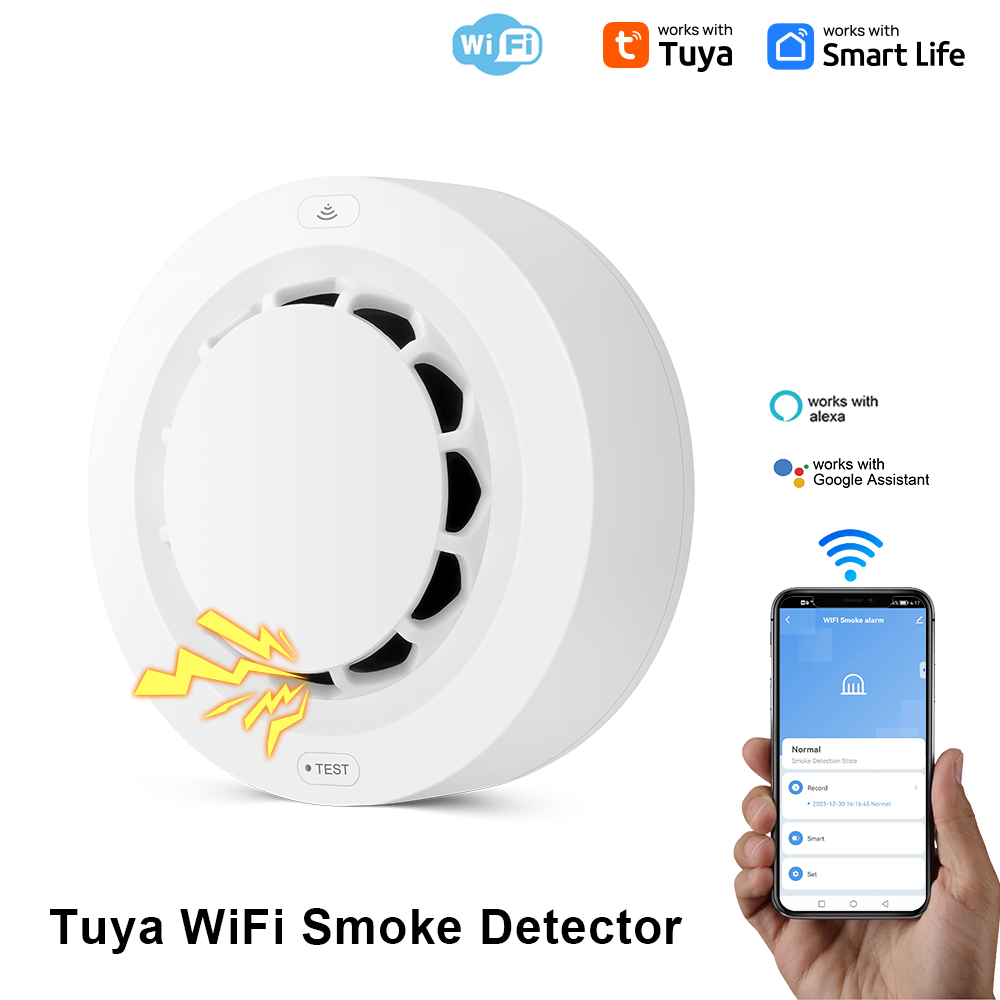 Tuya WiFi SMOKE ALARM Fire ป้องกันเครื่องตรวจจับควัน 80dB Smokehouse COMBINATION Fire Alarm Home Security ระบบนักผจญเพลิง