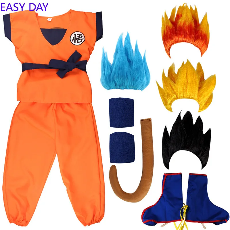 Costumes de cosplay anime Son Goku pour enfants, vêtements d'entraînement krmonaires, tenues de héros souriants, perruque Super Saisuperb, costume de fête Comic Con