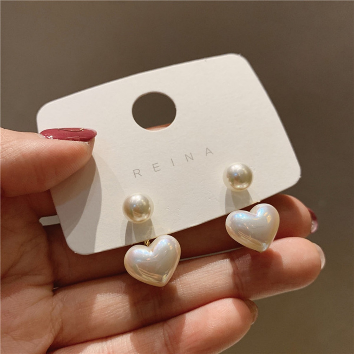 เลียนแบบไข่มุกต่างหูหัวใจต่างหูสตั๊ด Elegant Love EAR STUD งานแต่งงานเครื่องประดับของขวัญวันวาเลนไทน์